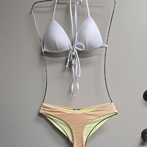 White and Yellow Striped Bikini Set